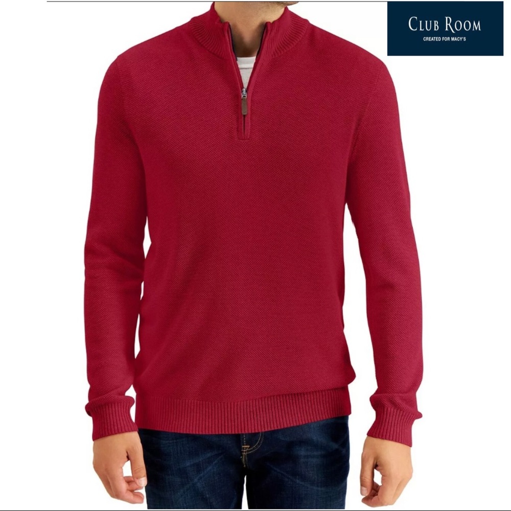CLUB ROOM Textured Quarter Zip Pullover Sweater Men Size Medium color An…